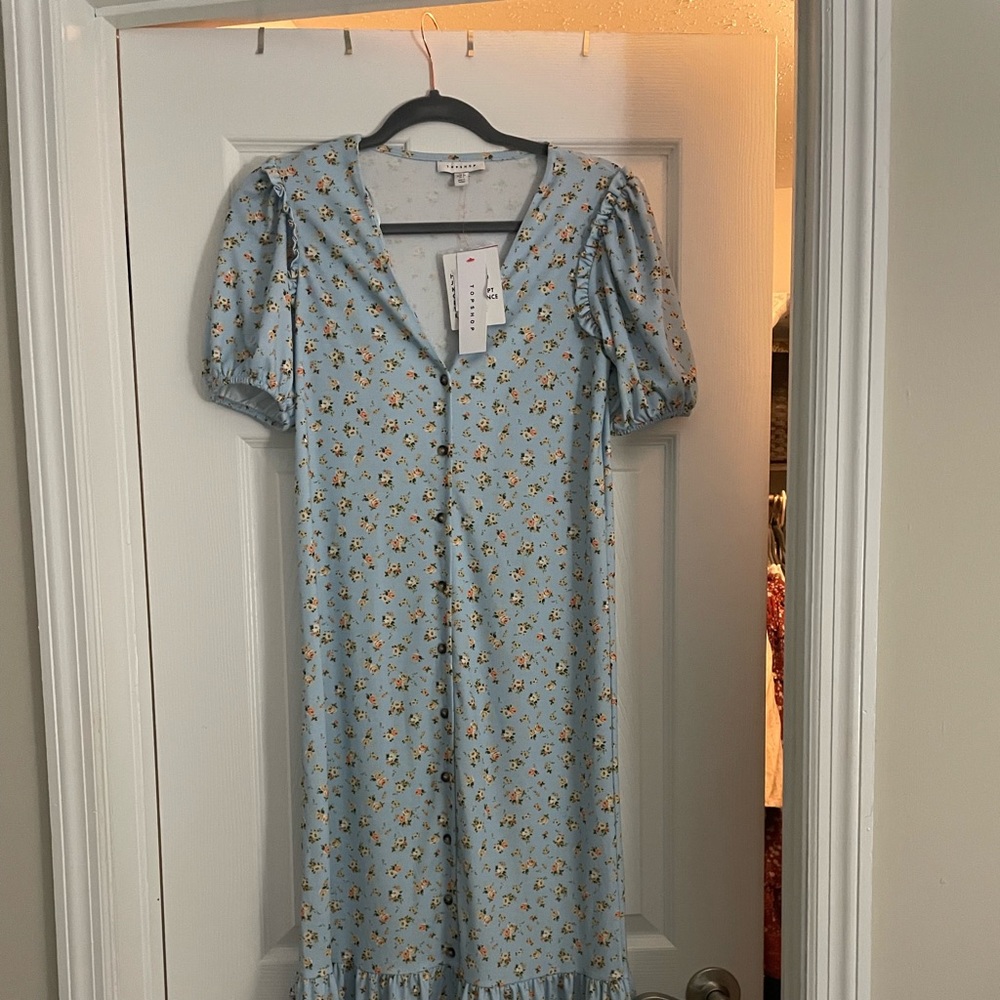 Topshop cottagecore floral ruffle hem jersey dress size US 2 - Picture 3 of 8